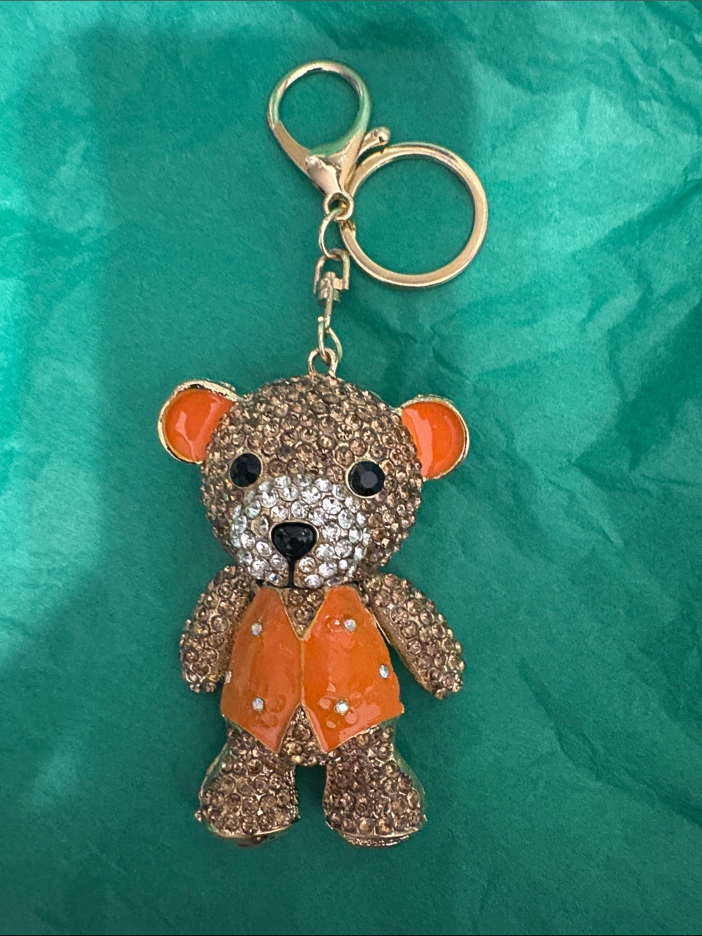 Crystal Teddy Bear Bag Charm  or Keychain - Orange Accent Kids Accessory